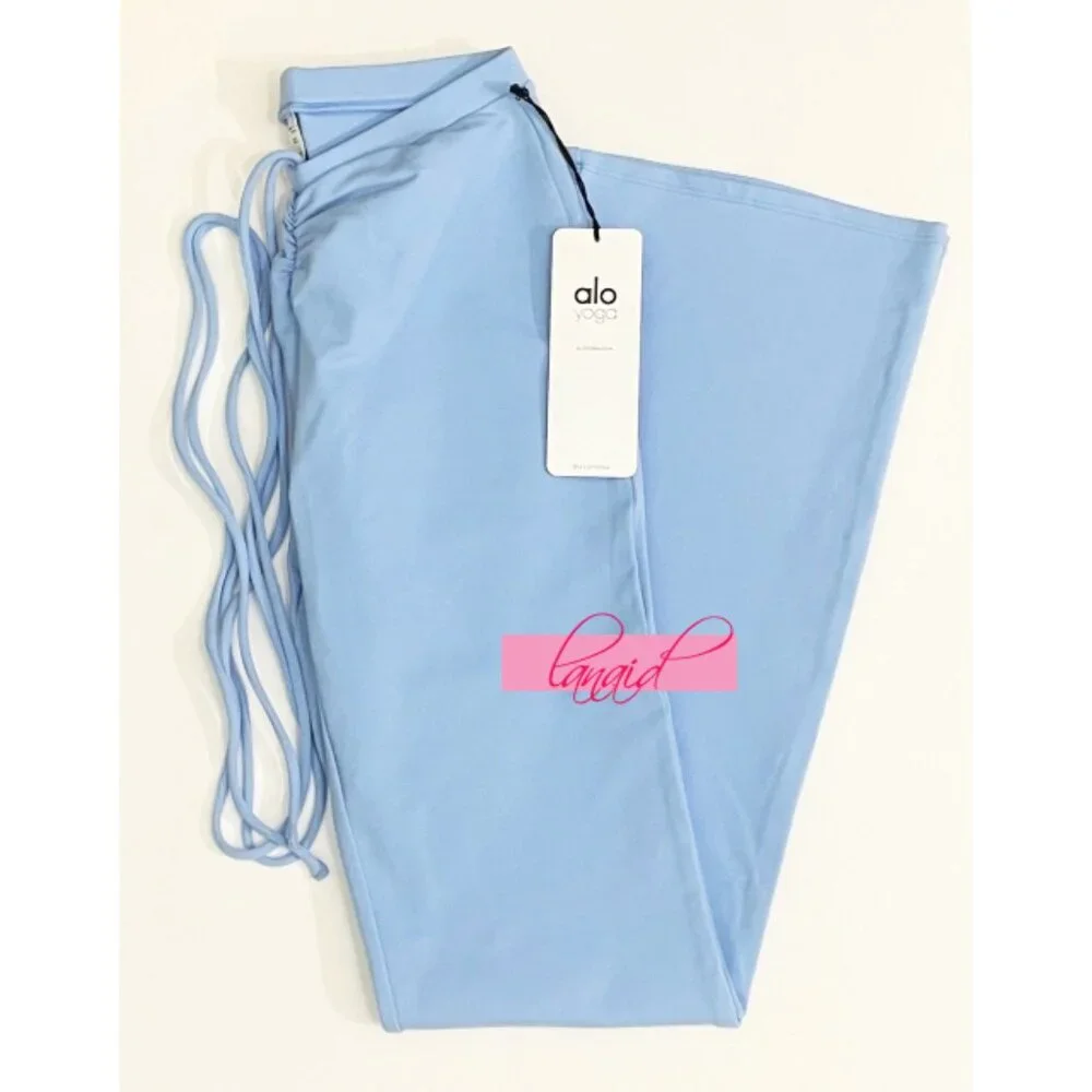 Alo Airbrush High-Waist Cinch Flare Legging Tile Blue Tie-Up Corset Lace Hi-Rise